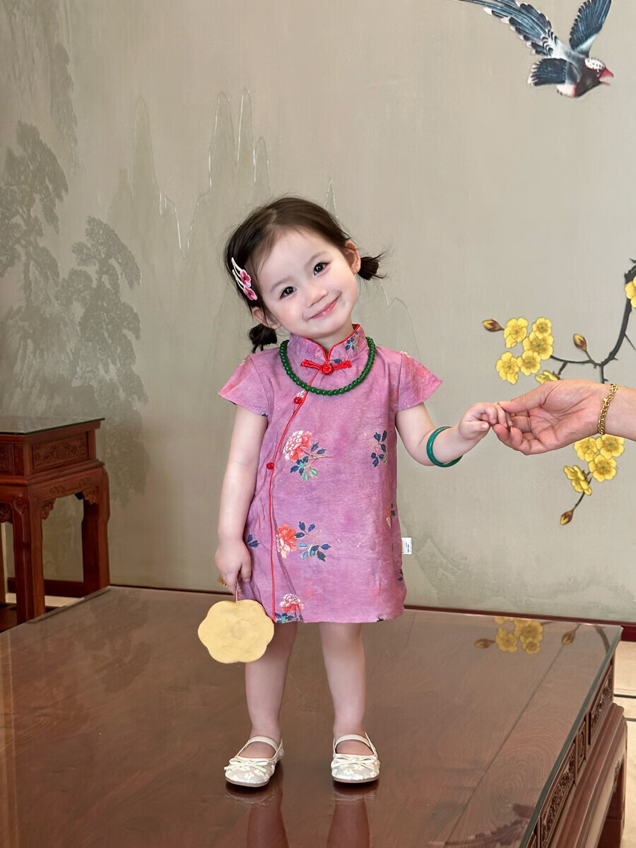 FADOBABY Girls' Qipao Dress 2026 New Summer Children's New Chinese Style Jacquard Retro Dress Baby Hanfu Skirt 13